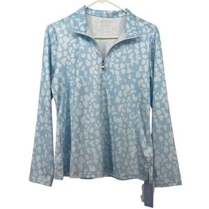 Acegolfs Women Medium Quarter Zip Pullover Blue White UPF 50 Long Sleeve Top